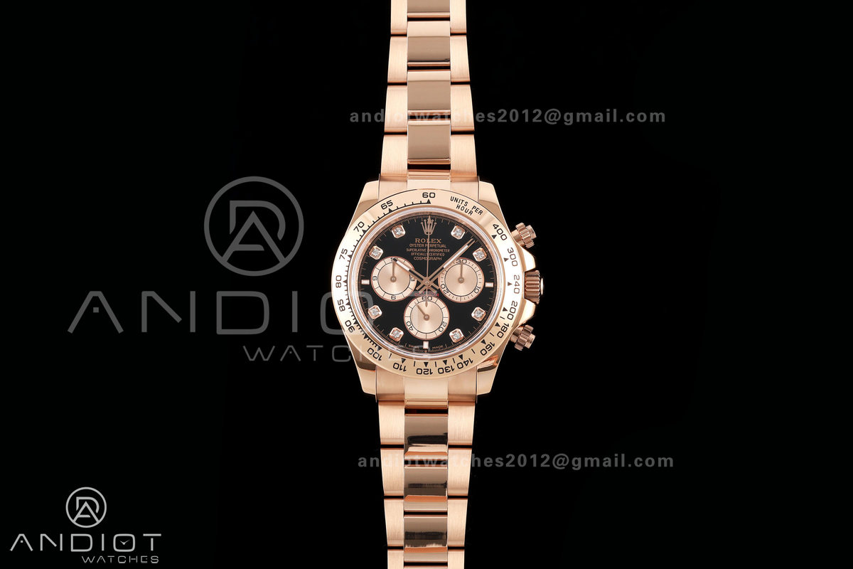 Daytona 126505 QF 1:1 Best Edition Black/RG Diamonds Dial on RG Bracelet JH4131 (Free Sprung) 